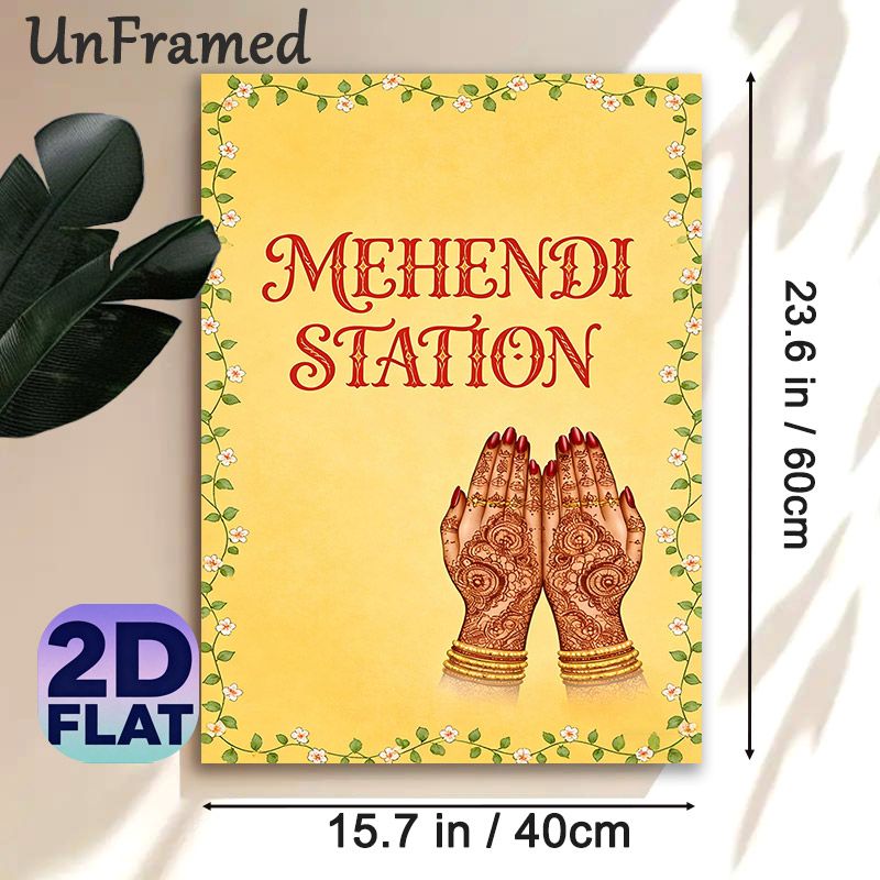 Mehendi Station Themed Painting Poster, Exquisite Traditional Henna Hand Art Poster, Authentic Cultural Decor Ideal For Wedding And Festive_maomaolike.com