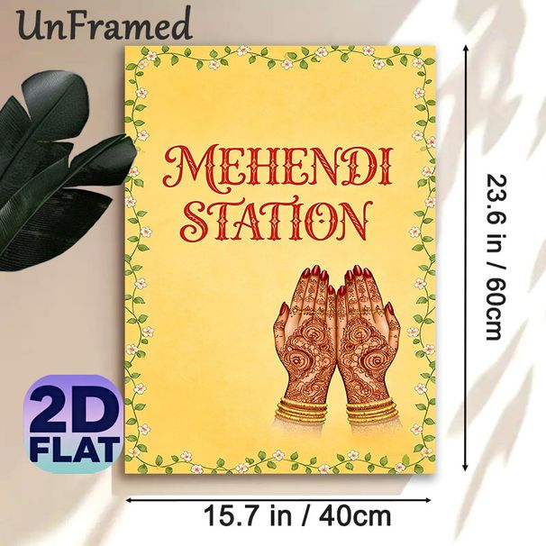 Mehendi Station Themed Painting Poster, Exquisite Traditional Henna Hand Art Poster, Authentic Cultural Decor Ideal For Wedding And Festive_maomaolike.com