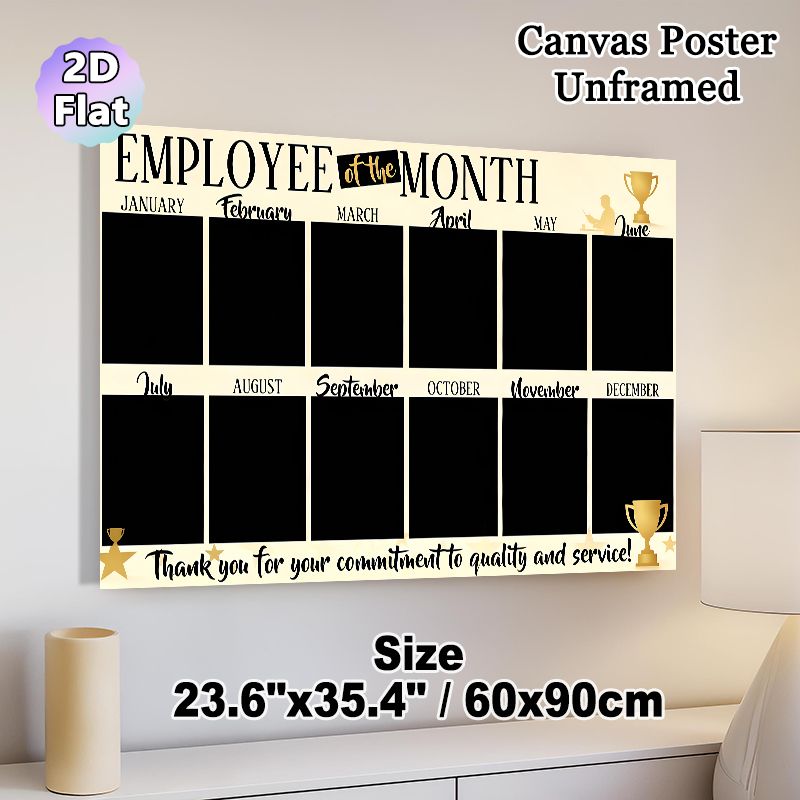 Employee Of The Month Painting Poster, Elegant Gold-accented Monthly Blank Grid Poster, Functional Display To Recognize Outstanding Employees, Ideal_maomaolike.com