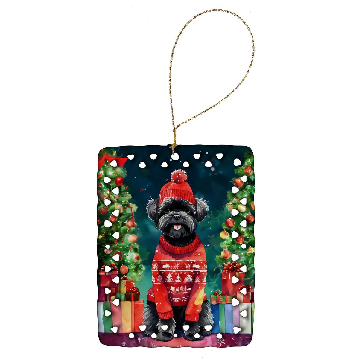 Affenpinscher Christmas Porcelain Ornament Christmas Tree Hanging Decorations For Home Christmas Holiday, Rectangle, Gift, Multicolor_maomaolike.com