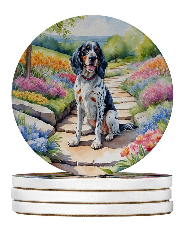 English Setter Spring Path Large Sandstone Coasters Pack Of 4 Absorbent Round Coasters Decor Gifts For Men Or Women, 4 In, Multicolor_maomaolike.com