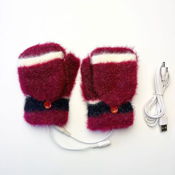 Heating Gloves Children's USB half-finger flip over electric gloves Student's extra thick mink velvet thermal gloves_maomaolike.com
