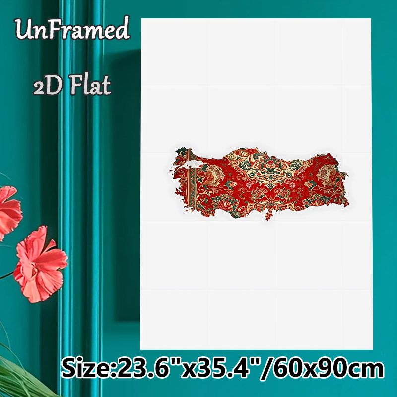 Turkey Map Painting Poster, Vintage Red Floral Ornate Pattern Poster, Cultural Artistic Piece Ideal For Home And Office Wall Decor_maomaolike.com
