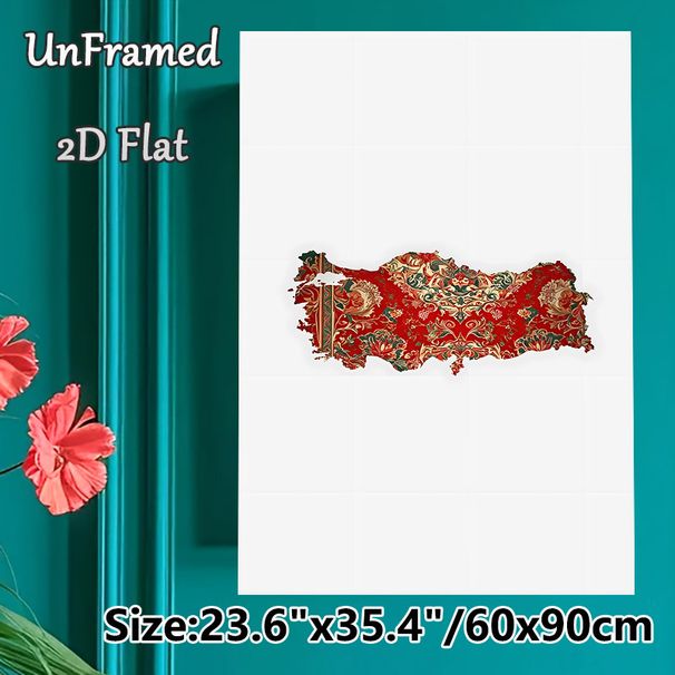 Turkey Map Painting Poster, Vintage Red Floral Ornate Pattern Poster, Cultural Artistic Piece Ideal For Home And Office Wall Decor_maomaolike.com