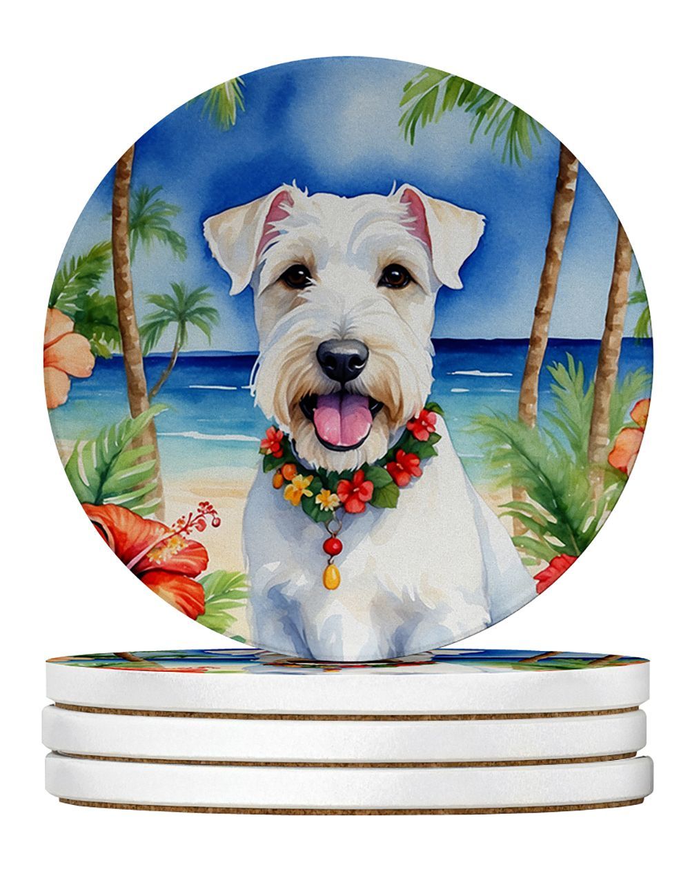 Sealyham Terrier Luau Large Sandstone Coasters Pack Of 4 Absorbent Round Coasters Decor Gifts For Men Or Women, 4 In, Multicolor_maomaolike.com