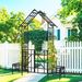 Metal Garden Arch With Gate With Planter W80.71*H97.24 Climbing Plants Support Rose Arch Outdoor Black_maomaolike.com
