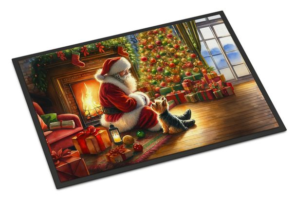 Yorkshire Terrier Yorkie And Santa Claus Doormat Front Door Mat Indoor Outdoor Rugs For Entryway, Non Slip Washable Low Pile, 24H X 36W_maomaolike.com