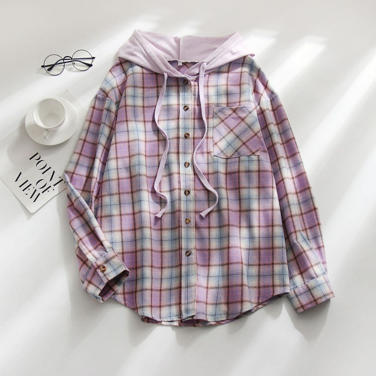 Women's Clothing autumn and winter new hooded sweatshirt buttoned casual shirt jacket_maomaolike.com