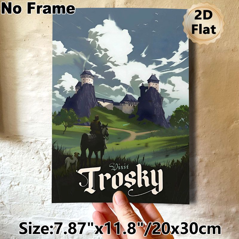 Trosky Castle Themed Painting Poster, Vintage Travel-style Scenic Poster, Captivating Medieval Landscape Featuring Knight And Castle, Ideal For Living_maomaolike.com