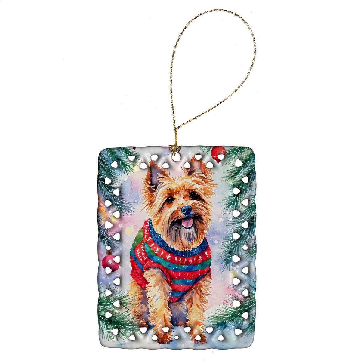 Australian Terrier Christmas Porcelain Ornament Christmas Tree Hanging Decorations For Home Christmas Holiday, Rectangle, Gift, Multicolor_maomaolike.com