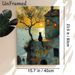 Coastal Cottage & Black Cat Painting Poster, Warm-toned Impressionist-style Poster, Tranquil Seaside Scene With A Black Cat Perched On Cottage Wall_maomaolike.com