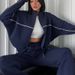 Women's Clothing leisure suit long sleeved half high collar cardigan sweater lace up striped trousers_maomaolike.com