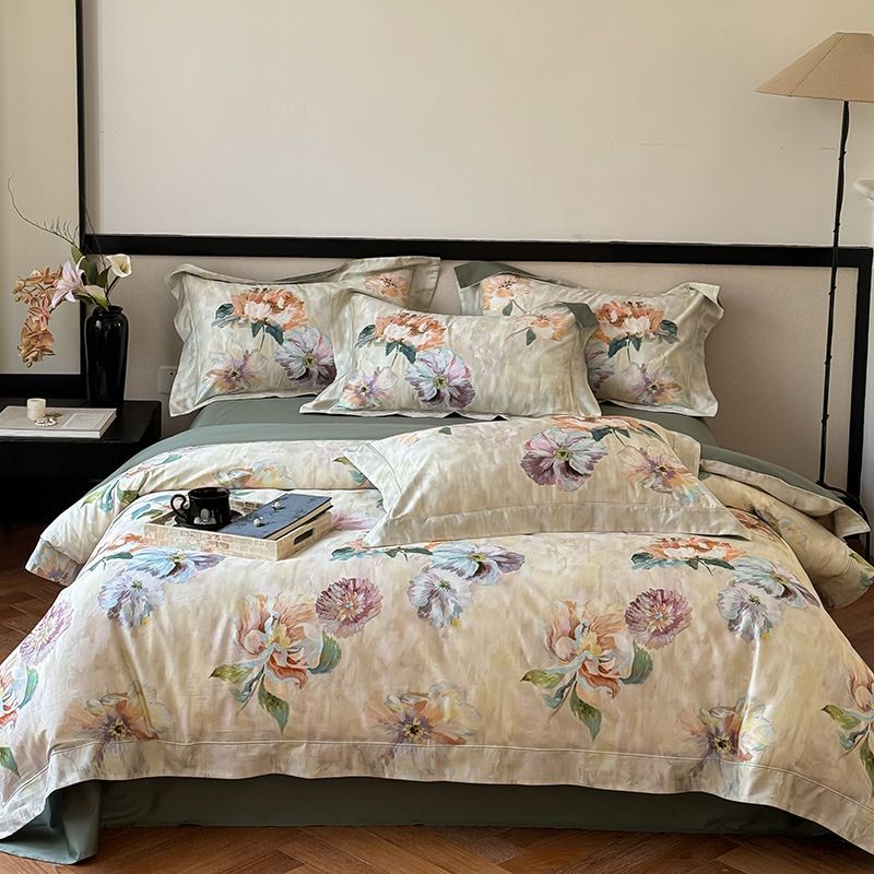 2 Skin-Friendly 100S Pima Four-Piece Set American Country Style Digital Print Pure Cotton Duvet Cover Bedding_maomaolike.com