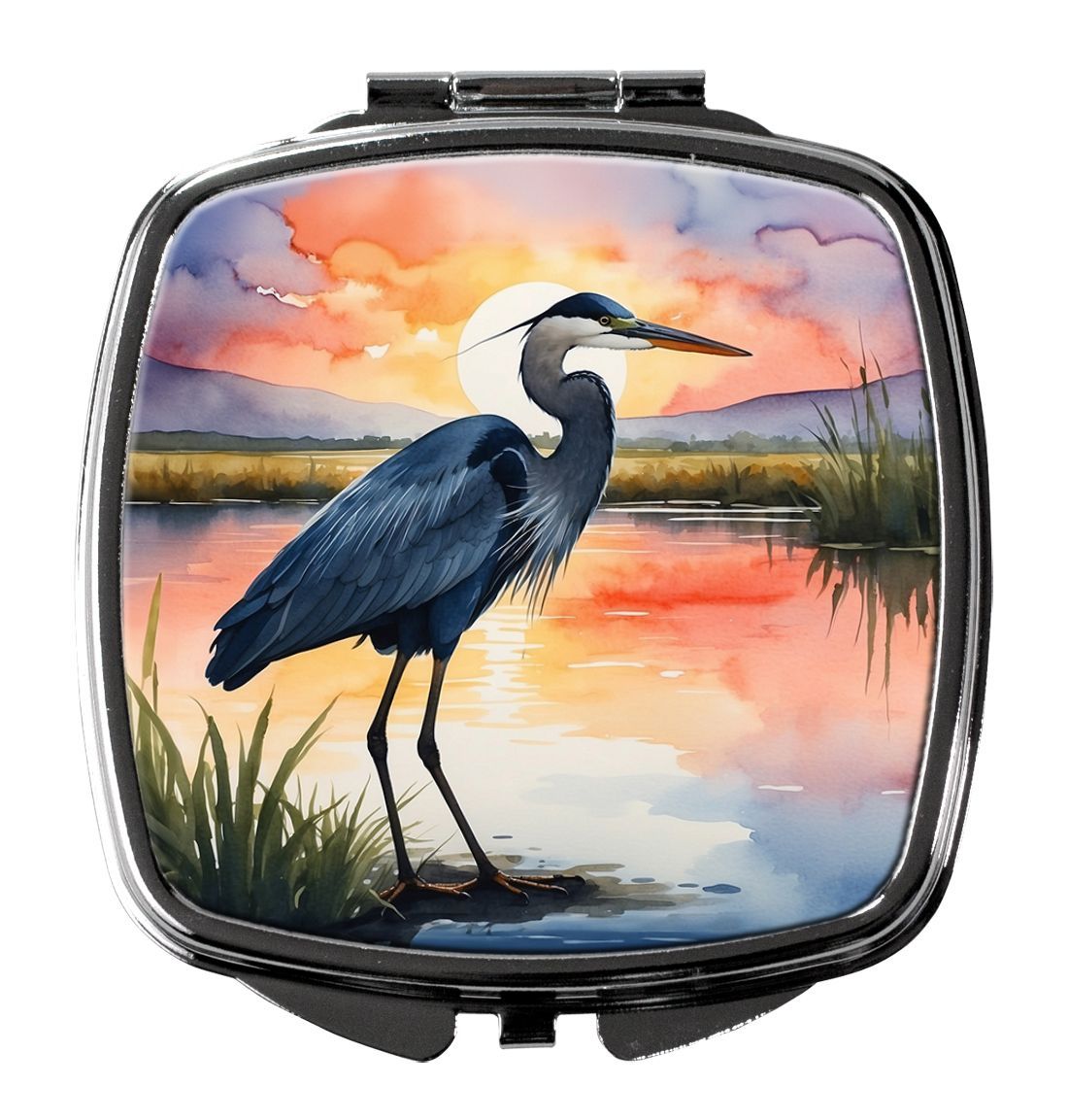 Blue Heron Setting Sun Compact Mirror Decorative Travel Makeup Mirror For Women Girls Gifts Pocket Makeup Mirror Folding Handheld_maomaolike.com