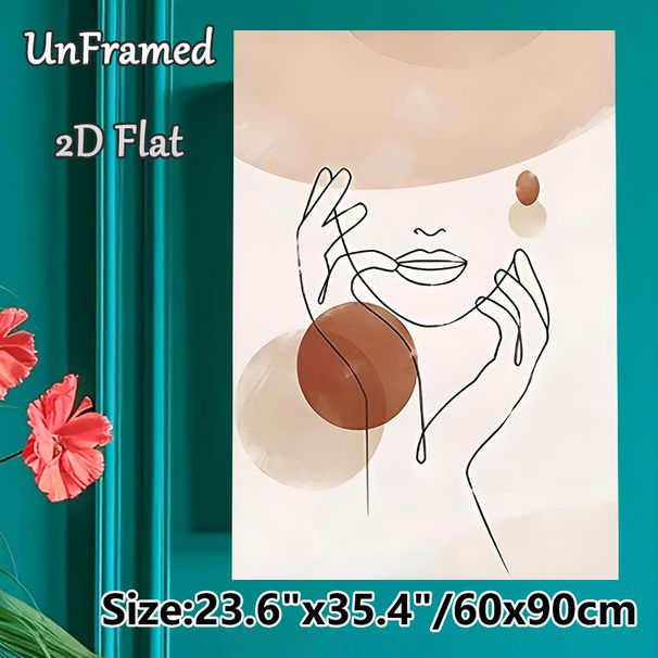 Minimalist Hand & Lip Line Art Painting Poster, Soft Earthy Tone Abstract Minimalist Poster, Sleek Understated Aesthetic Ideal For Living Room_maomaolike.com