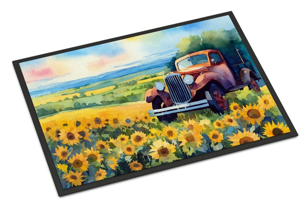 Kansas Sunflowers In Watercolor Doormat Front Door Mat Indoor Outdoor Rugs For Entryway, Non Slip Washable Low Pile, 24H X 36W_maomaolike.com