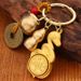 Brass Five Emperors Coin Keychain Gourd Wealth Gathering Hundred Blessings Small Cylinder Retro Style Zodiac Snake Pendant Rotatab_maomaolike.com