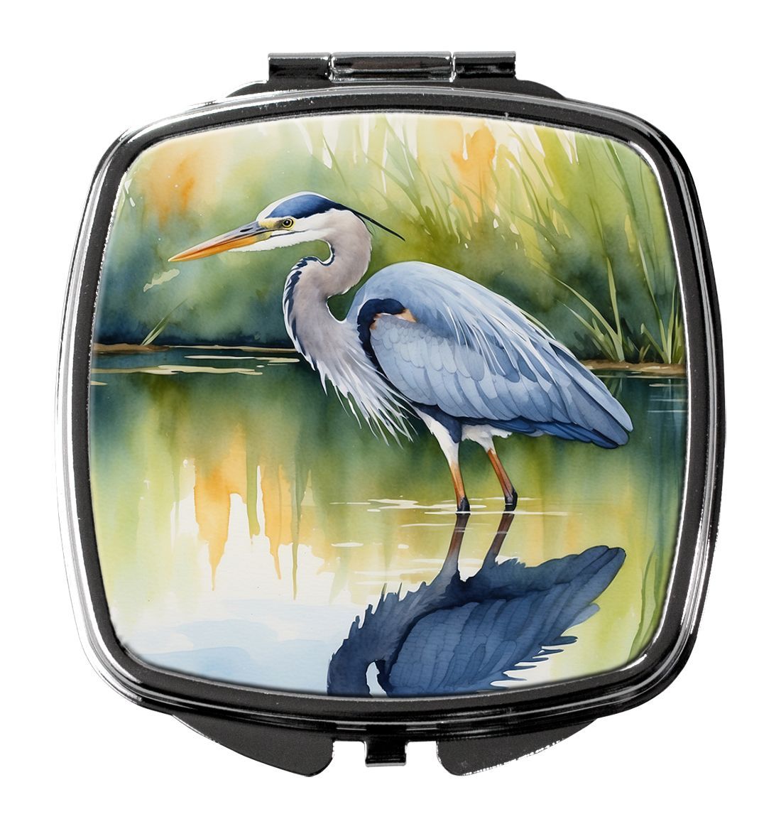 Blue Heron Stalking Prey Compact Mirror Decorative Travel Makeup Mirror For Women Girls Gifts Pocket Makeup Mirror Folding Handheld_maomaolike.com