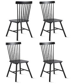 Black Spindle Back Wooden Chairs, Windsor Dining Chair Set Of 4 For Kitchen And Dining Room_maomaolike.com
