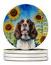 English Springer Spaniel In Sunflowers Large Sandstone Coasters Pack Of 4 Absorbent Round Coasters Decor Gifts For Men Or Women, 4 In, Multicolor_maomaolike.com
