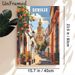 Seville Spain Cityscape Painting Poster, Vibrant Retro Sunlit Street With Orange Trees & Historic Tower Poster, Captures Classic Spanish Charm, Ideal_maomaolike.com