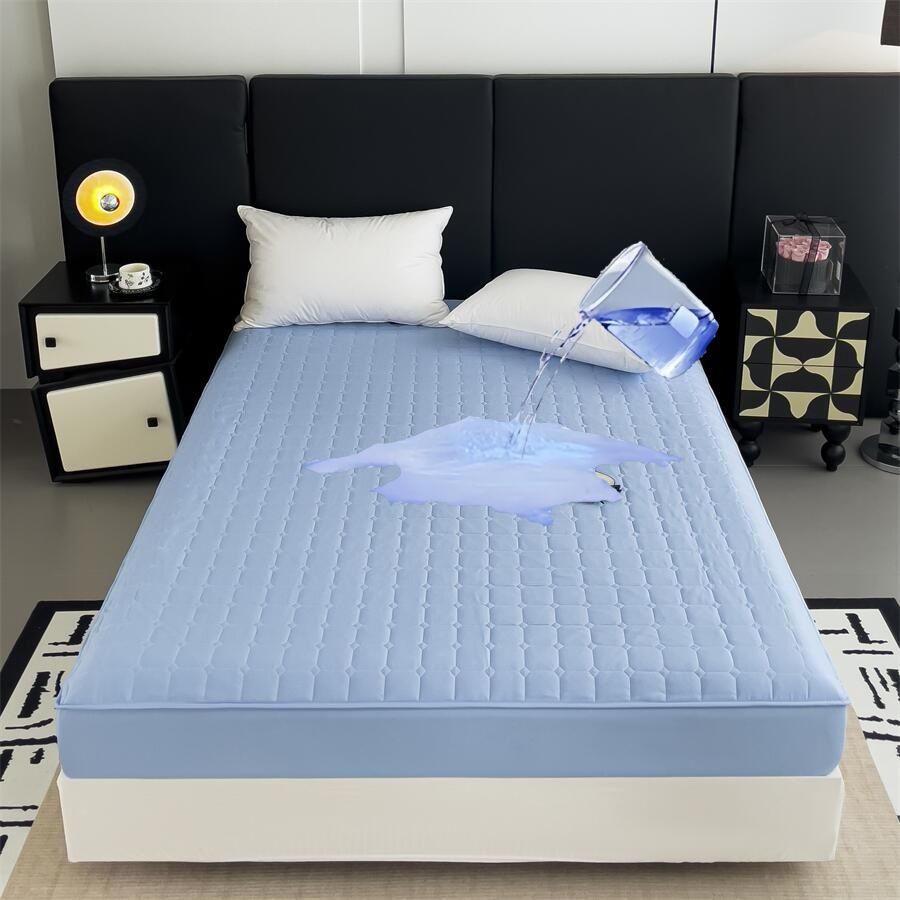 Solid Color Quilted Waterproof Bed Fitted Sheet_maomaolike.com