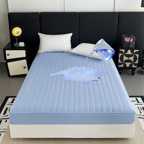 Solid Color Quilted Waterproof Bed Fitted Sheet_maomaolike.com