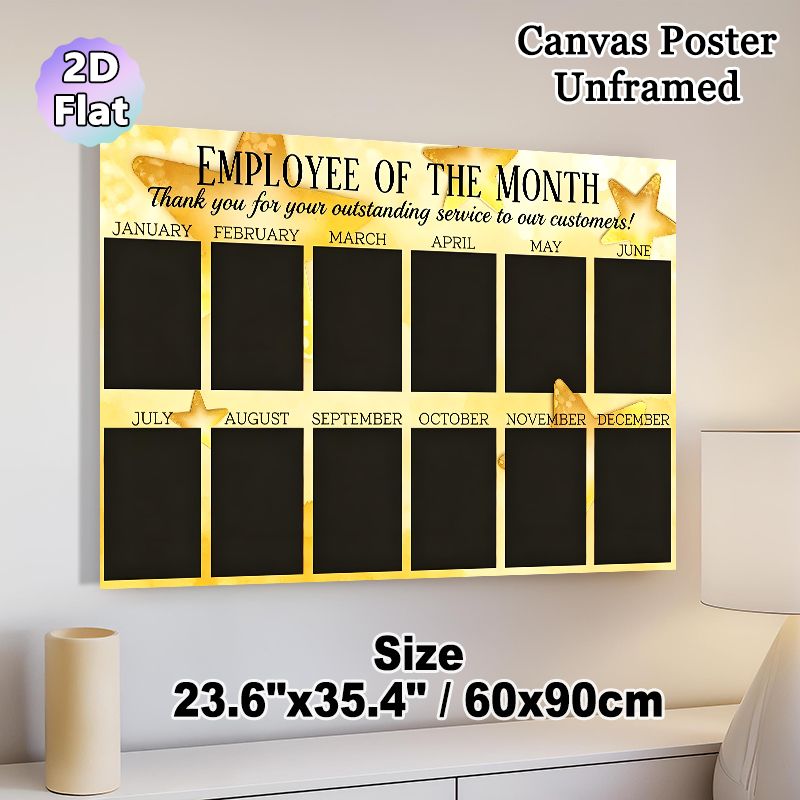 Employee Of The Month Painting Poster, Elegant Golden Star Themed Monthly Recognition Chart Poster, Ideal To Honor Outstanding Staff, Suitable For_maomaolike.com
