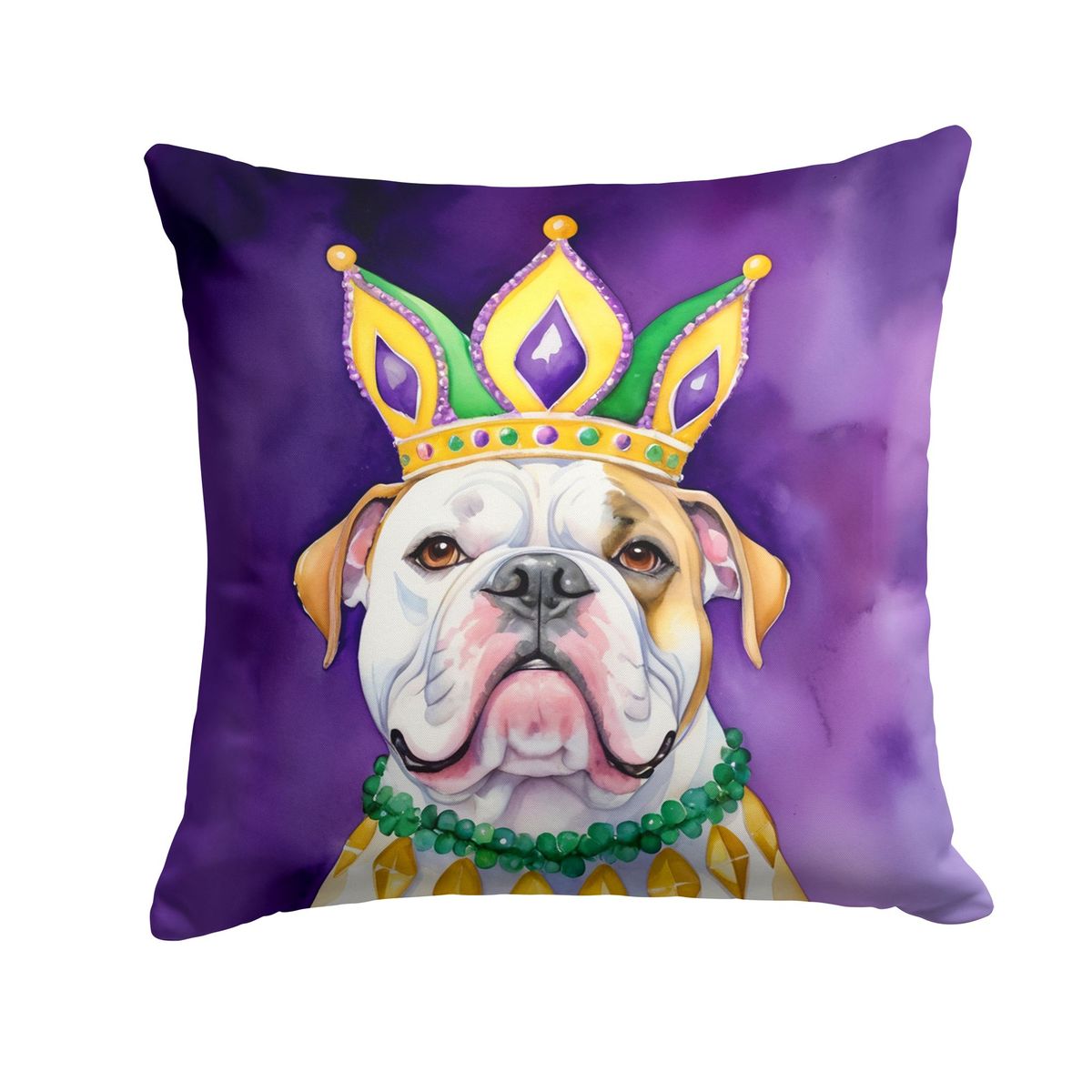 American Bulldog King Of Mardi Gras Throw Pillow Machine Washable, Indoor Outdoor Decorative Pillow For Couch, Bed Or Patio, 18Hx18W_maomaolike.com