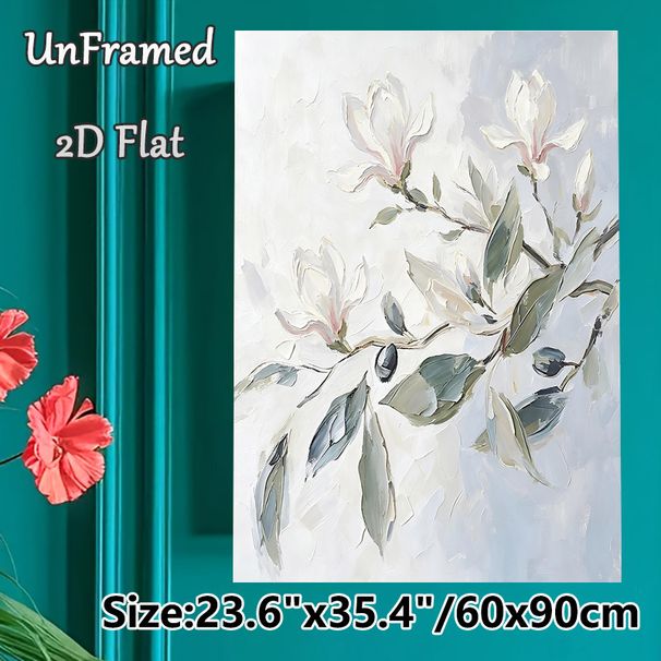 Magnolia Themed Painting Poster, Soft-toned Impasto Floral Poster, Elegant Blooming Magnolia Artwork Ideal For Living Room, Bedroom And Dining Area_maomaolike.com