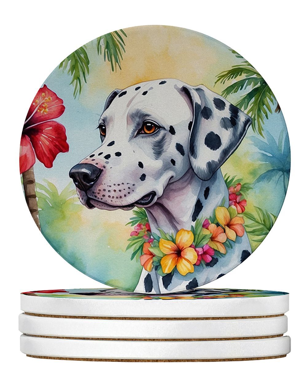 Dalmatian Luau Large Sandstone Coasters Pack Of 4 Absorbent Round Coasters Decor Gifts For Men Or Women, 4 In, Multicolor_maomaolike.com