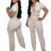 Women's new spring and summer new fashion zipper tops multi-pocket trousers casual solid color suits_maomaolike.com