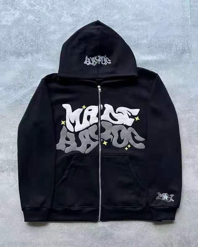 Men's Clothing joint trend Gothic punk hip-hop fashion zipper digital printing hoodie_maomaolike.com