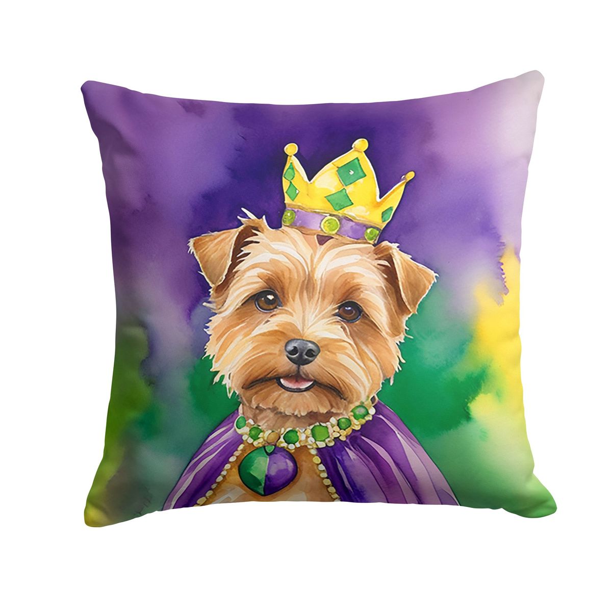 Norfolk Terrier King Of Mardi Gras Throw Pillow Machine Washable, Indoor Outdoor Decorative Pillow For Couch, Bed Or Patio, 14Hx14W_maomaolike.com