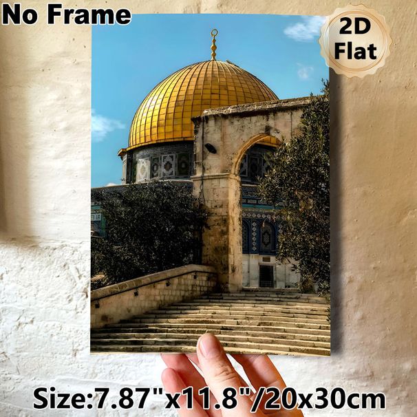 Dome Of The Rock Themed Painting Poster, Vintage-style Golden Dome With Intricate Mosaic Details Poster, Cultural Religious Art Decor For Living Room_maomaolike.com