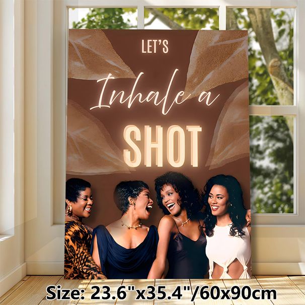 Joyful Girls' Gathering Painting Poster, Warm-toned Retro Style Poster, Playful "Let's Inhale A Shot" Design With Laughing Women, Ideal For Home Bar_maomaolike.com