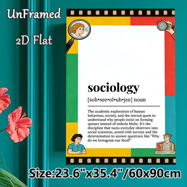 Sociology Themed Painting Poster, Colorful Cartoon-style Educational Poster, Humorous Informative Definition Design, Suitable For Classroom, Study_maomaolike.com