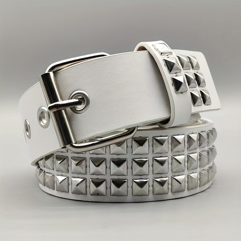 Fashion New Square Bead Rivet Metal Pyramid Men And Women Punk Hardware Jeans Y2K Designer Women's Belt_maomaolike.com