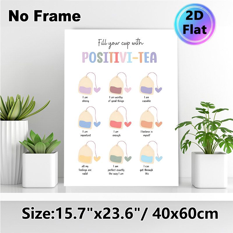 Positivi-Tea Positive Affirmation Painting Poster, Pastel Whimsical Tea Bag Graphic Poster, Features Uplifting Self-affirming Messages, Suitable For_maomaolike.com