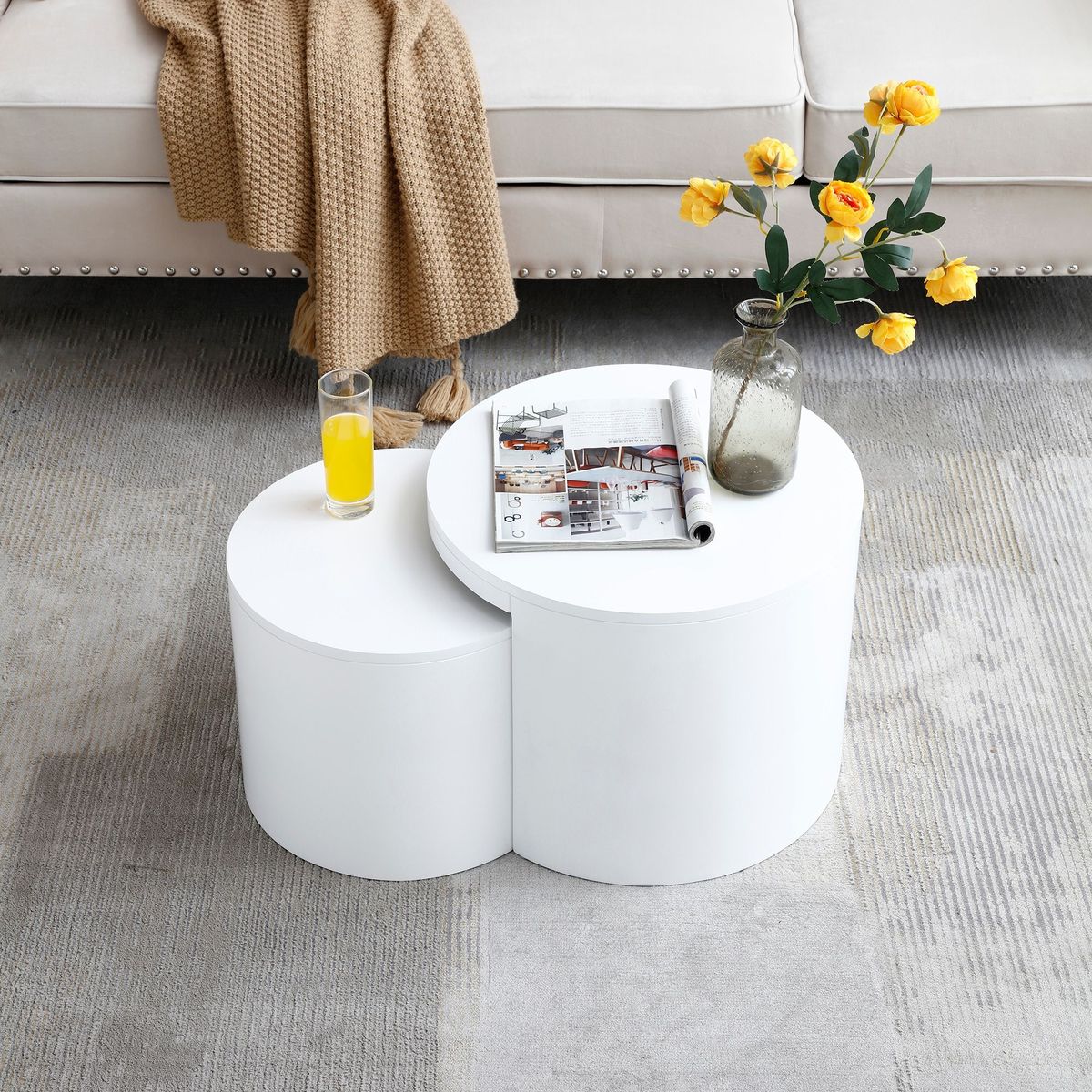 Coffee Tables,MDF With Ash/oak/walnut Veneer Side Table/coffee Table/end Table/nesting Table Set Of 2 For Living Room,office,bedroom, White, 2Colors_maomaolike.com