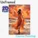 Sunset Beach Lady Painting Poster, Vibrant Artistic Seaside Scene Poster, Warm-toned View Of Lady In Flowing Dress With Seagulls, Serene Wall Decor_maomaolike.com
