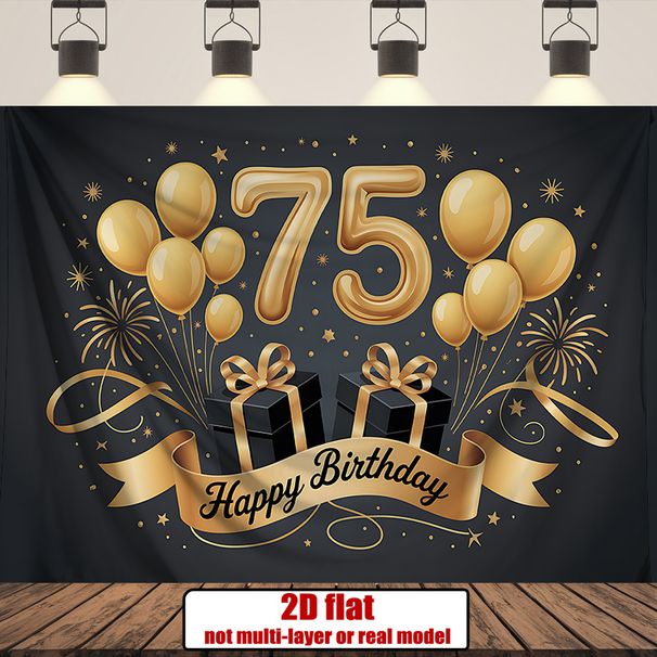 Black Golden 75th Birthday Party Banner - 2D Flat Polyester Backdrop, Wall Hanging Photo Props, Party Decor_maomaolike.com