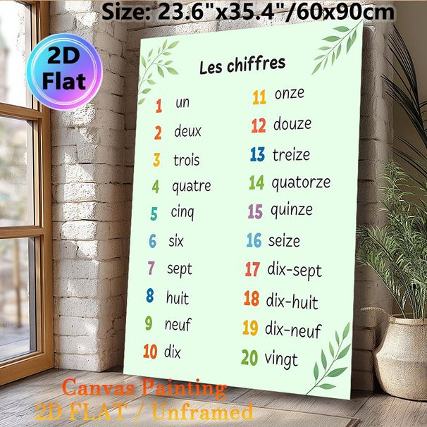 French 1-20 Numbers Learning Painting Poster, Pastel-colored Leaf-adorned Poster, Clear French Number Learning Guide, Suitable For Language Study_maomaolike.com