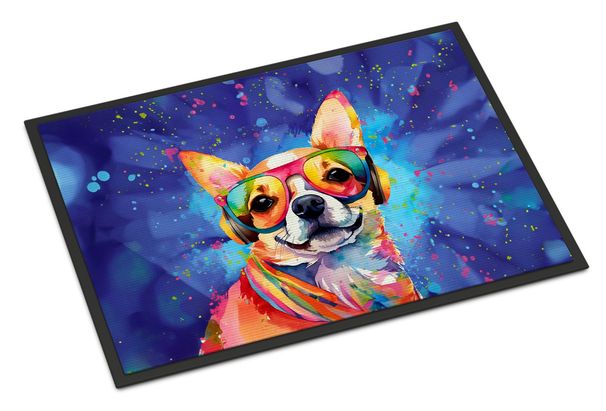Chihuahua Hippie Dawg Doormat Front Door Mat Indoor Outdoor Rugs For Entryway, Non Slip Washable Low Pile, 24H X 36W_maomaolike.com