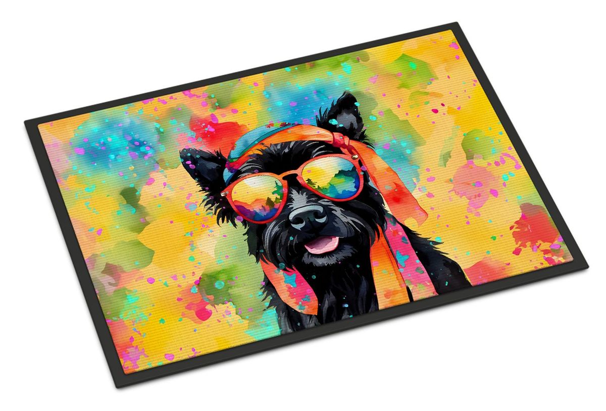 Scottish Terrier Hippie Dawg Doormat Front Door Mat Indoor Outdoor Rugs For Entryway, Non Slip Washable Low Pile, 24H X 36W_maomaolike.com