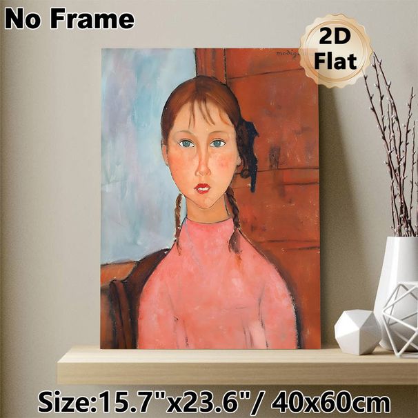 Braided Young Woman Portrait Painting Poster, Soft-toned Expressionist Style Poster, Elegant Artistic Wall Decor Suitable For Living Room, Bedroom_maomaolike.com