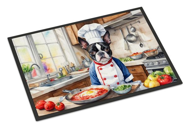 Boston Terrier The Chef Doormat Front Door Mat Indoor Outdoor Rugs For Entryway, Non Slip Washable Low Pile, 24H X 36W_maomaolike.com