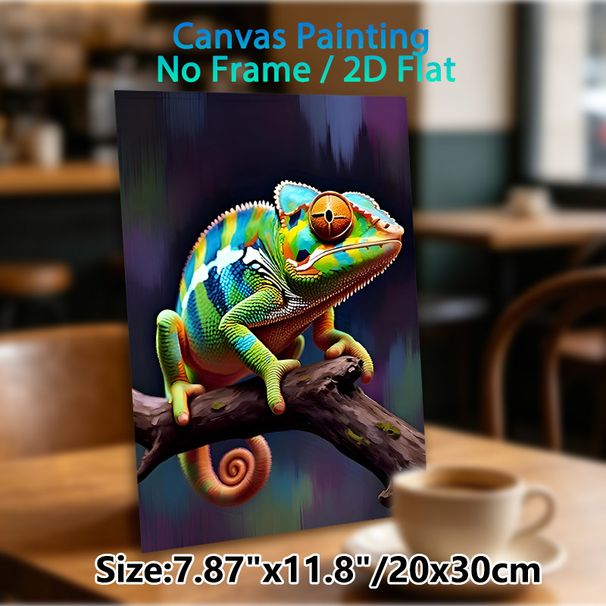 Chameleon Themed Painting Poster, Vibrant Realistic Colorful Chameleon Perched On Branch Poster, Eye-catching Artistic Decor Ideal For Living Room_maomaolike.com