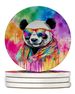 Hippie Animal Panda Large Sandstone Coasters Pack Of 4 Absorbent Round Coasters Decor Gifts For Men Or Women, 4 In, Multicolor_maomaolike.com