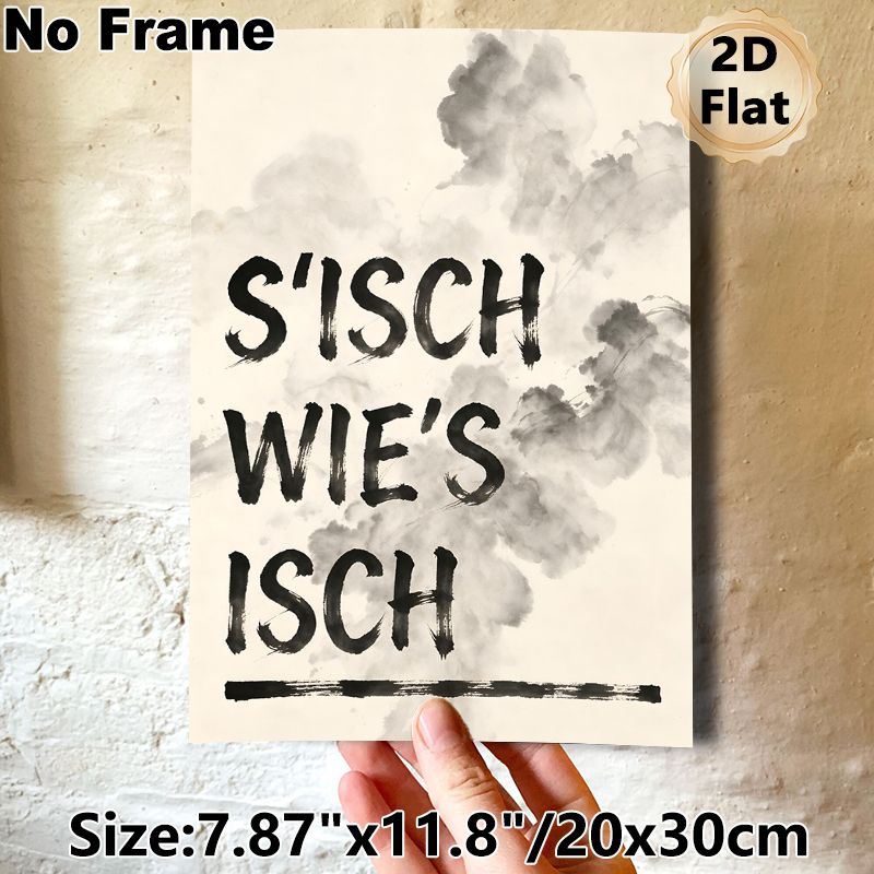 German Typography Painting Poster, Monochrome Ink-wash Style Poster, Handwritten German Quote With Subtle Ink Smudges, Minimalist Artistic Decor Ideal_maomaolike.com